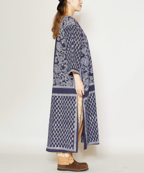 チャイハネ（チャイハネ）の「【チャイハネ】ブロックプリントワンピース（ワンピース・レディース・ホワイト/ベージュ/ネイビー・FREE）」の19枚目の写真