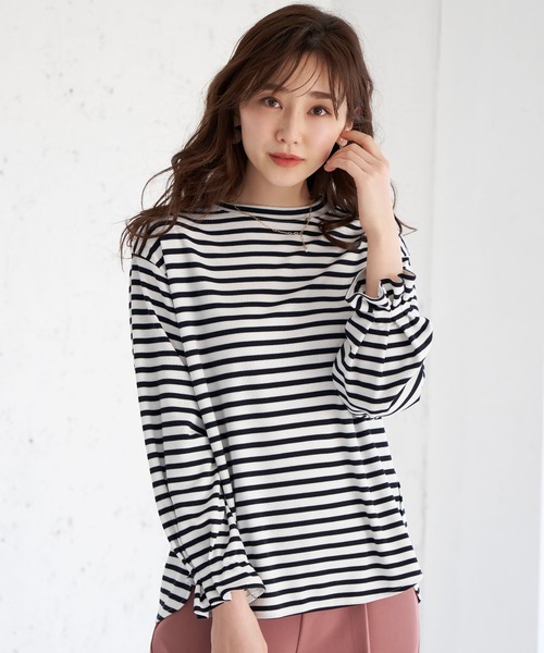 BELLUNA PLUS（ベルーナ）の「タックスリーブデザインプルオーバー（Tシャツ/カットソー・レディース・ブラック/グレー/アイボリー/ホワイト×ブラック・MEDIUM/LARGE/X-LARGE）」の6枚目の写真