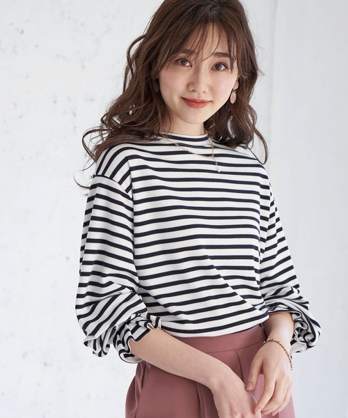 BELLUNA PLUS（ベルーナ）の「タックスリーブデザインプルオーバー（Tシャツ/カットソー・レディース・ブラック/グレー/アイボリー/ホワイト×ブラック・MEDIUM/LARGE/X-LARGE）」の21枚目の写真