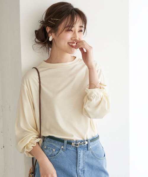 BELLUNA PLUS（ベルーナ）の「タックスリーブデザインプルオーバー（Tシャツ/カットソー・レディース・ブラック/グレー/アイボリー/ホワイト×ブラック・MEDIUM/LARGE/X-LARGE）」の17枚目の写真