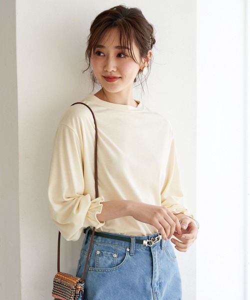 BELLUNA PLUS(ベルーナ)の「タックスリーブデザインプルオーバー(Tシャツ/カットソー・レディース・ブラック/グレー/アイボリー/ホワイト×ブラック・MEDIUM/LARGE/X-LARGE)」の16枚目の写真