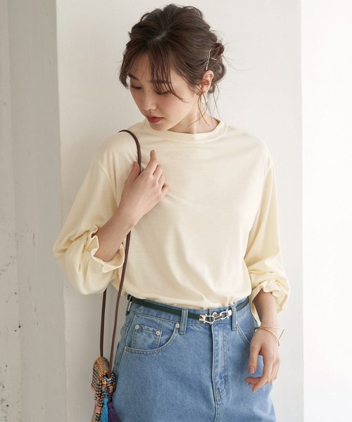 BELLUNA PLUS（ベルーナ）の「タックスリーブデザインプルオーバー（Tシャツ/カットソー・レディース・ブラック/グレー/アイボリー/ホワイト×ブラック・MEDIUM/LARGE/X-LARGE）」の15枚目の写真