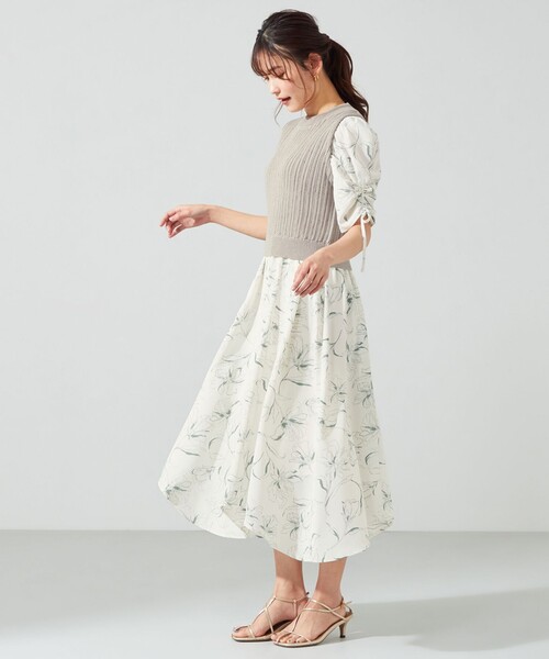 Feroux(フェルゥ)の「【2SET】透かしニットベスト×パフスリーブ ワンピース(セットアップ・レディース・ピンク系/イエロー系/グリーン系6/ブラック系6・1/2)」の3枚目の写真