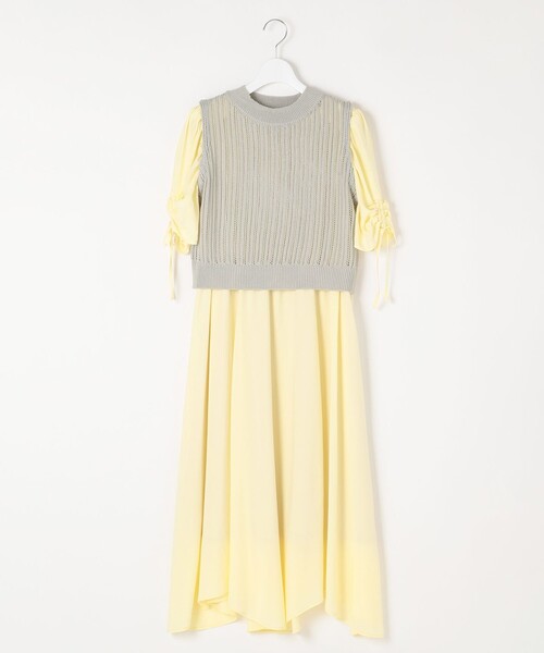 Feroux(フェルゥ)の「【2SET】透かしニットベスト×パフスリーブ ワンピース(セットアップ・レディース・ピンク系/イエロー系/グリーン系6/ブラック系6・1/2)」の9枚目の写真