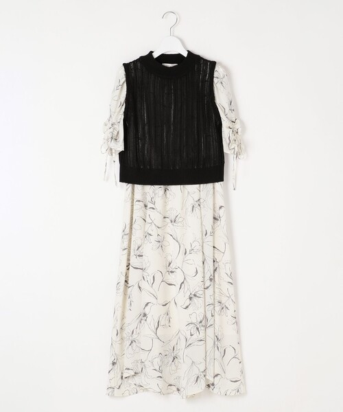 Feroux(フェルゥ)の「【2SET】透かしニットベスト×パフスリーブ ワンピース(セットアップ・レディース・ピンク系/イエロー系/グリーン系6/ブラック系6・1/2)」の7枚目の写真