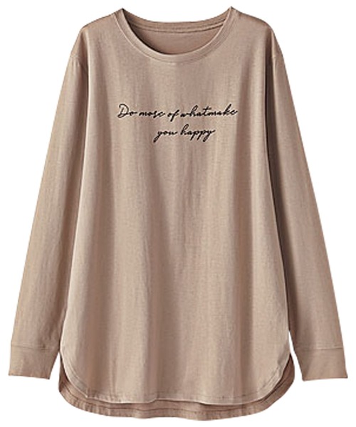 BELLUNA PLUS(ベルーナ)の「綿100%シルケット素材ロゴプルオーバー(Tシャツ/カットソー・レディース・ベージュ/ホワイト系その他/チャコール/ホワイト系その他2・MEDIUM/LARGE/X-LARGE)」の4枚目の写真