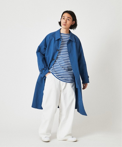 EDIFICE（エディフィス）の「和紙 / コットン オーバーサイズ バルカラー コート（ステンカラーコート・メンズ・ライトグレー/カーキ/コバルトブルー・MEDIUM/LARGE）」の4枚目の写真