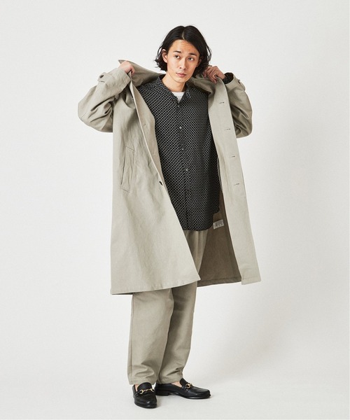 EDIFICE（エディフィス）の「和紙 / コットン オーバーサイズ バルカラー コート（ステンカラーコート・メンズ・ライトグレー/カーキ/コバルトブルー・MEDIUM/LARGE）」の14枚目の写真