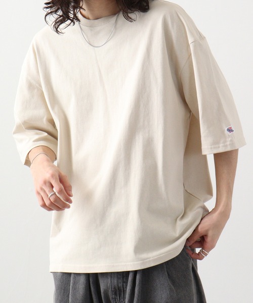 JEMORGAN(ジェーイーモーガン)の「JEMORGAN 天竺袖ワッペン付き半袖ビッグT(Tシャツ/カットソー・メンズ・ベージュ/ピンク/ネイビー/オフホワイト/ライトグレー/グリーン/ブラック/シルバーグレー/サーモンピンク/ベージュ系その他/カーキ・L/M/XL)」の6枚目の写真