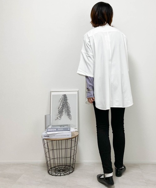 Anytime Songs（エニータイムソングス）の「ポリストレッチ ドロップショルダービッグSSシャツ（シャツ/ブラウス・メンズ・イエロー/チャコール/ホワイト/サックスブルー/グリーン/パープル/ブラック/ネイビー・LARGE/X-LARGE/MEDIUM）」の11枚目の写真