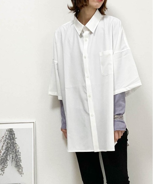 Anytime Songs（エニータイムソングス）の「ポリストレッチ ドロップショルダービッグSSシャツ（シャツ/ブラウス・メンズ・イエロー/チャコール/ホワイト/サックスブルー/グリーン/パープル/ブラック/ネイビー・LARGE/X-LARGE/MEDIUM）」の18枚目の写真