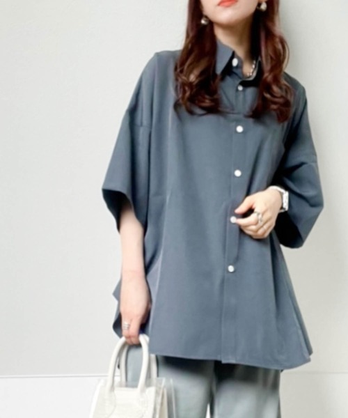 Anytime Songs（エニータイムソングス）の「ポリストレッチ ドロップショルダービッグSSシャツ（シャツ/ブラウス・メンズ・イエロー/チャコール/ホワイト/サックスブルー/グリーン/パープル/ブラック/ネイビー・LARGE/X-LARGE/MEDIUM）」の19枚目の写真