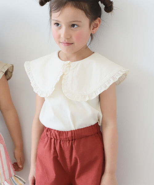 B:MING by BEAMS（ビーミングバイビームス）の「B:MING by BEAMS / 布帛衿 ノースリーブ プルオーバー カットソー（80~140cm）<br>（Tシャツ/カットソー・キッズ・ブラック/グリーン系その他/ホワイト系その他5・90/100/110/120/80/130/140）」の2枚目の写真