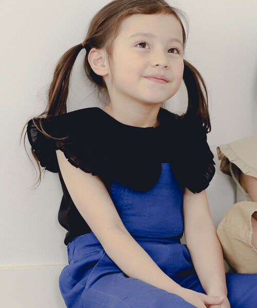 B:MING by BEAMS（ビーミングバイビームス）の「B:MING by BEAMS / 布帛衿 ノースリーブ プルオーバー カットソー（80~140cm）<br>（Tシャツ/カットソー・キッズ・ブラック/グリーン系その他/ホワイト系その他5・90/100/110/120/80/130/140）」の3枚目の写真