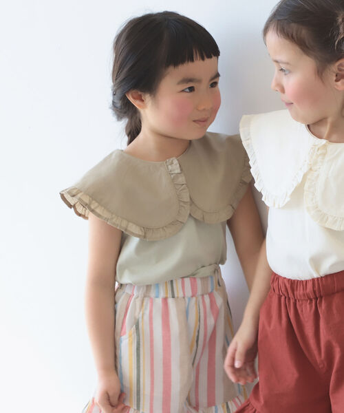 B:MING by BEAMS（ビーミングバイビームス）の「B:MING by BEAMS / 布帛衿 ノースリーブ プルオーバー カットソー（80~140cm）<br>（Tシャツ/カットソー・キッズ・ブラック/グリーン系その他/ホワイト系その他5・90/100/110/120/80/130/140）」の5枚目の写真