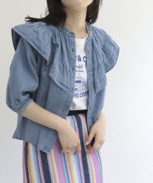 ブラウス シャツ フリルギャザーデニムブラウス レディース NOLLEY'S｜【追加7回】【RM denim】フリルギャザーデニム