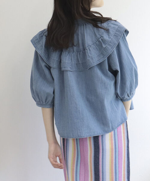 ブラウス シャツ フリルギャザーデニムブラウス レディース NOLLEY'S｜【追加7回】【RM denim】フリルギャザーデニム