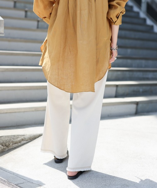 CIAOPANIC TYPY(チャオパニックティピー)の「【TYPYDENIM】裾フリンジイージーパンツ(デニムパンツ・レディース・ホワイト/サックスブルー/ネイビー・SMALL/MEDIUM)」の6枚目の写真