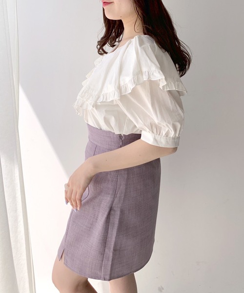 OLIVE des OLIVE(オリーブデオリーブ)の「ラッフルケープカラー半袖ブラウス(シャツ/ブラウス・レディース・オフホワイト/サックスブルー/ネイビー・FREE)」の8枚目の写真