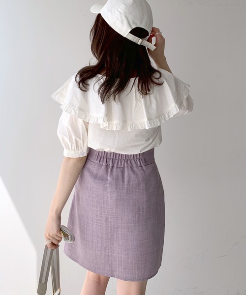 OLIVE des OLIVE(オリーブデオリーブ)の「ラッフルケープカラー半袖ブラウス(シャツ/ブラウス・レディース・オフホワイト/サックスブルー/ネイビー・FREE)」の9枚目の写真