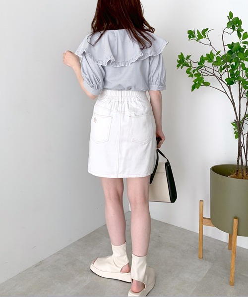 OLIVE des OLIVE(オリーブデオリーブ)の「ラッフルケープカラー半袖ブラウス(シャツ/ブラウス・レディース・オフホワイト/サックスブルー/ネイビー・FREE)」の12枚目の写真