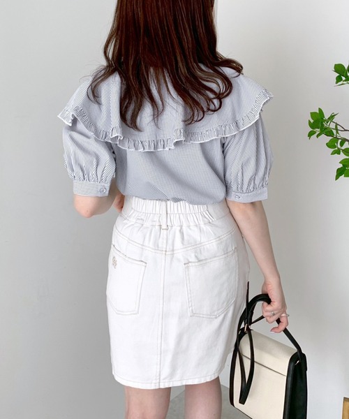 OLIVE des OLIVE(オリーブデオリーブ)の「ラッフルケープカラー半袖ブラウス(シャツ/ブラウス・レディース・オフホワイト/サックスブルー/ネイビー・FREE)」の15枚目の写真