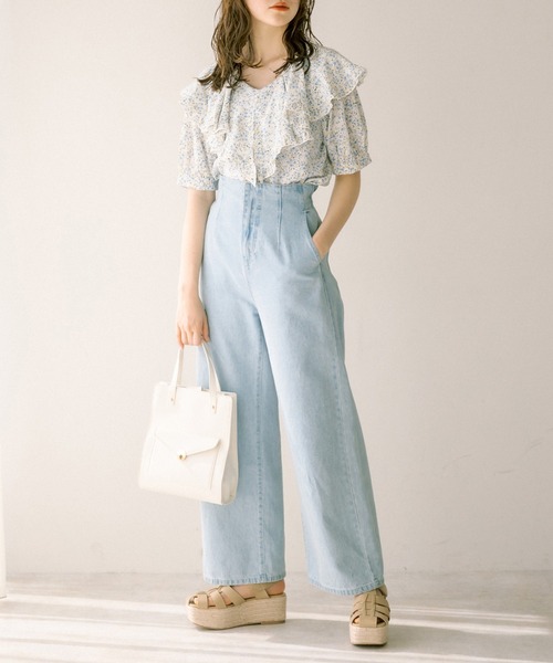 OLIVE des OLIVE(オリーブデオリーブ)の「ラッフルケープカラー半袖ブラウス(シャツ/ブラウス・レディース・オフホワイト/サックスブルー/ネイビー・FREE)」の16枚目の写真