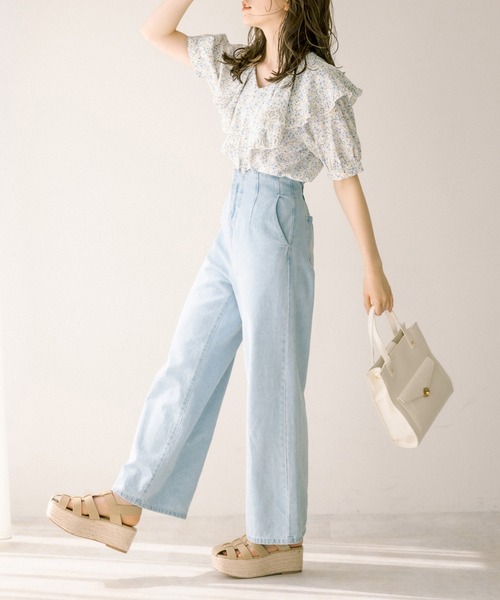 OLIVE des OLIVE(オリーブデオリーブ)の「ラッフルケープカラー半袖ブラウス(シャツ/ブラウス・レディース・オフホワイト/サックスブルー/ネイビー・FREE)」の17枚目の写真