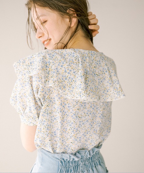 OLIVE des OLIVE(オリーブデオリーブ)の「ラッフルケープカラー半袖ブラウス(シャツ/ブラウス・レディース・オフホワイト/サックスブルー/ネイビー・FREE)」の20枚目の写真