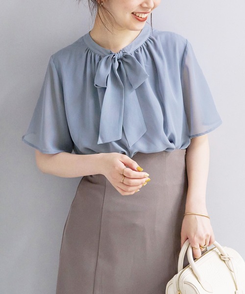 natural couture(ナチュラルクチュール)の「前後2WAYフレアスリーブボウタイブラウス(シャツ/ブラウス・レディース・サックスブルー/アイボリー/ミント/ネイビー/モカ・FREE)」の5枚目の写真