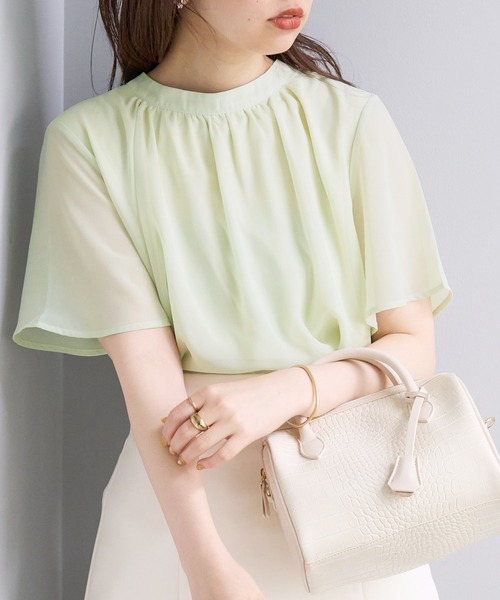natural couture(ナチュラルクチュール)の「前後2WAYフレアスリーブボウタイブラウス(シャツ/ブラウス・レディース・サックスブルー/アイボリー/ミント/ネイビー/モカ・FREE)」の4枚目の写真