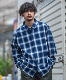 『CavariA/キャバリア』ルーズシルエットオンブレ長袖チェックシャツ