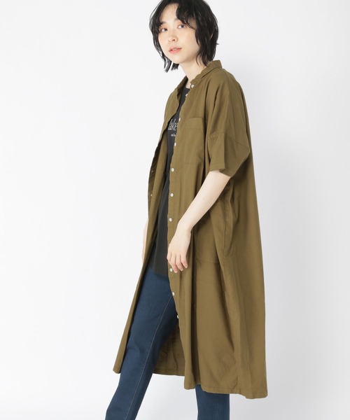 studio CLIP(スタディオクリップ)の「製品染めオックスシャツワンピース(ワンピース・レディース・ライトグレー/ベージュ/カーキ/ブルー・FREE)」の1枚目の写真