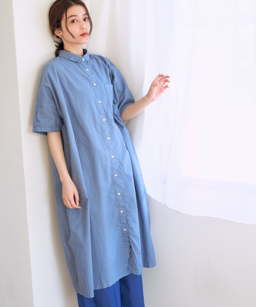 studio CLIP(スタディオクリップ)の「製品染めオックスシャツワンピース(ワンピース・レディース・ライトグレー/ベージュ/カーキ/ブルー・FREE)」の4枚目の写真