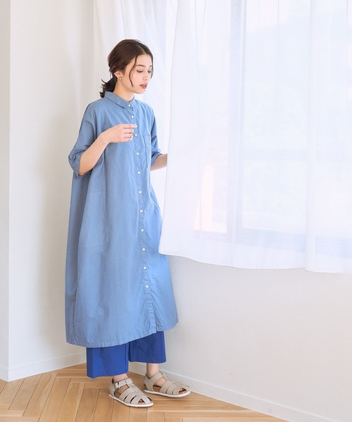 studio CLIP(スタディオクリップ)の「製品染めオックスシャツワンピース(ワンピース・レディース・ライトグレー/ベージュ/カーキ/ブルー・FREE)」の6枚目の写真