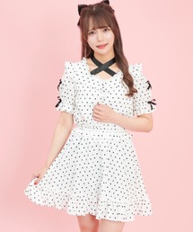 ♡Secret Honey ハートドットクロスワンピース （黒）♡ シークレットハニー Secret Honey ハートドット襟付ラッフル