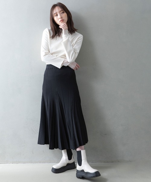【美品】コーデ売り♡袖パールニットトップス＆シャーリングプリーツスカート apres jour（アプレジュール） スカート 「セットアップ可能」ニット