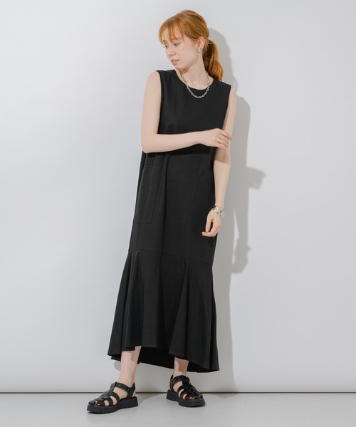 Paradise Picnic（パラダイスピクニック）の「サイドポケットカラーワンピース（ワンピース・レディース・ブラック/ベージュ/オレンジ・FREE）」の2枚目の写真