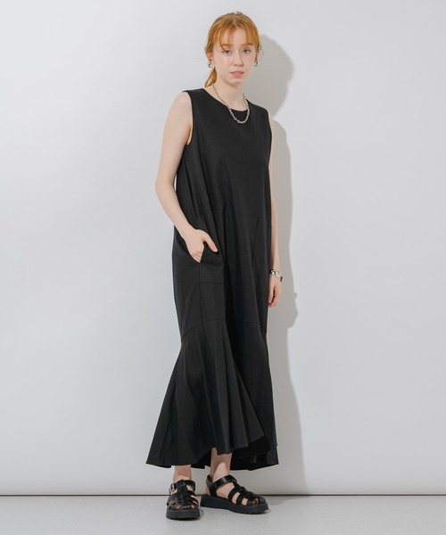 Paradise Picnic（パラダイスピクニック）の「サイドポケットカラーワンピース（ワンピース・レディース・ブラック/ベージュ/オレンジ・FREE）」の9枚目の写真