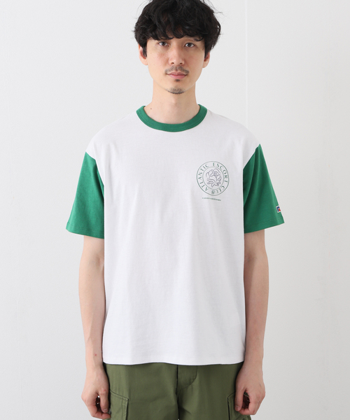 EDIFICE(エディフィス)の「【RUSSELL ATHLETIC】別注 AE.CLUB ベースボールTシャツ(Tシャツ/カットソー・メンズ・ネイビー/グリーン・MEDIUM/LARGE)」の14枚目の写真