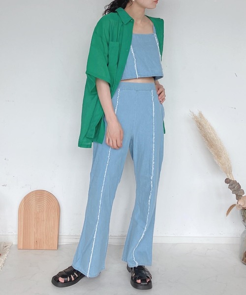 AS KNOW AS plus（アズノゥアズプラス）の「●Wポケット サイドスリット 半袖シアーシャツ（シャツ/ブラウス・レディース・ブラック/オフホワイト/オレンジ/グリーン/グリーン系その他・FREE）」の21枚目の写真