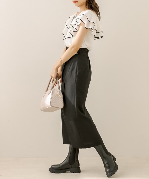 OLIVE des OLIVE（オリーブデオリーブ）の「パイピングラッフルブラウス（シャツ/ブラウス・レディース・ブラウン/オフホワイト/アイボリー・FREE）」の5枚目の写真