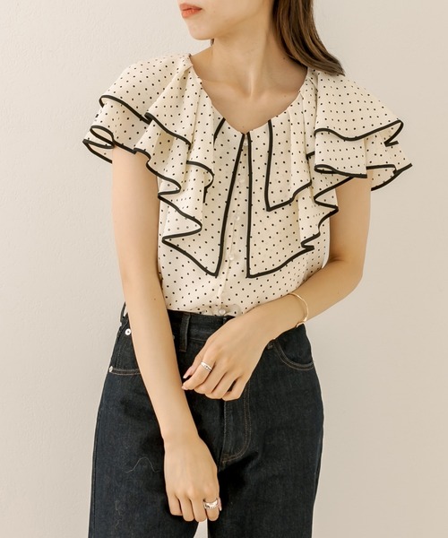 OLIVE des OLIVE（オリーブデオリーブ）の「パイピングラッフルブラウス（シャツ/ブラウス・レディース・ブラウン/オフホワイト/アイボリー・FREE）」の14枚目の写真