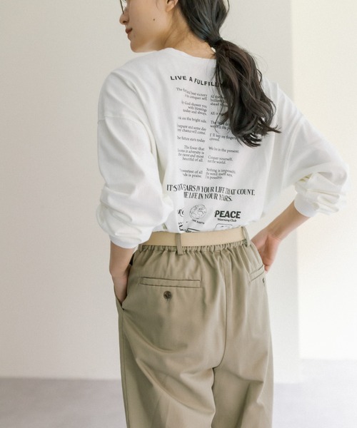 PUAL CE CIN(ピュアルセシン)の「前後ロゴプリントロングスリーブ(Tシャツ/カットソー・レディース・ブラック/ベージュ/オフホワイト/ブルー・FREE)」の2枚目の写真