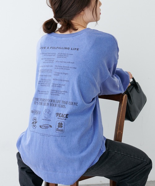 PUAL CE CIN(ピュアルセシン)の「前後ロゴプリントロングスリーブ(Tシャツ/カットソー・レディース・ブラック/ベージュ/オフホワイト/ブルー・FREE)」の1枚目の写真