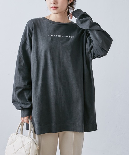 PUAL CE CIN(ピュアルセシン)の「前後ロゴプリントロングスリーブ(Tシャツ/カットソー・レディース・ブラック/ベージュ/オフホワイト/ブルー・FREE)」の3枚目の写真