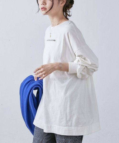 PUAL CE CIN(ピュアルセシン)の「前後ロゴプリントロングスリーブ(Tシャツ/カットソー・レディース・ブラック/ベージュ/オフホワイト/ブルー・FREE)」の8枚目の写真