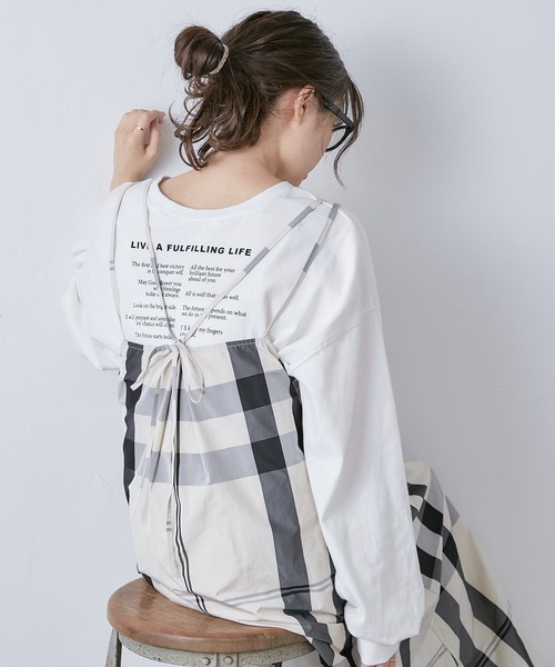 PUAL CE CIN(ピュアルセシン)の「前後ロゴプリントロングスリーブ(Tシャツ/カットソー・レディース・ブラック/ベージュ/オフホワイト/ブルー・FREE)」の10枚目の写真