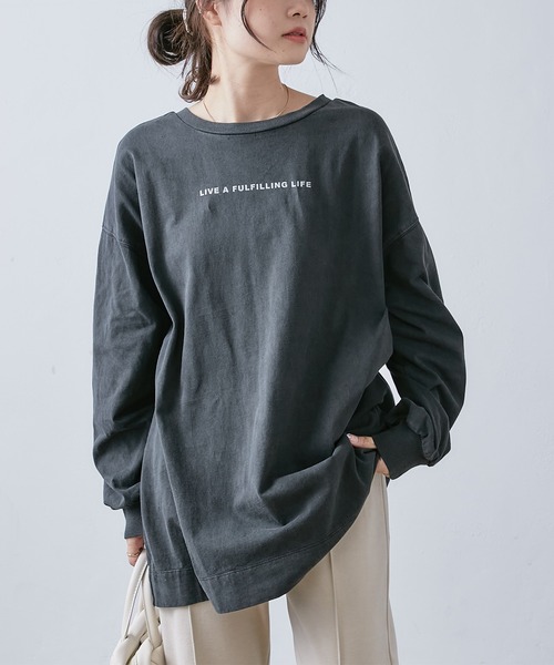 PUAL CE CIN(ピュアルセシン)の「前後ロゴプリントロングスリーブ(Tシャツ/カットソー・レディース・ブラック/ベージュ/オフホワイト/ブルー・FREE)」の14枚目の写真