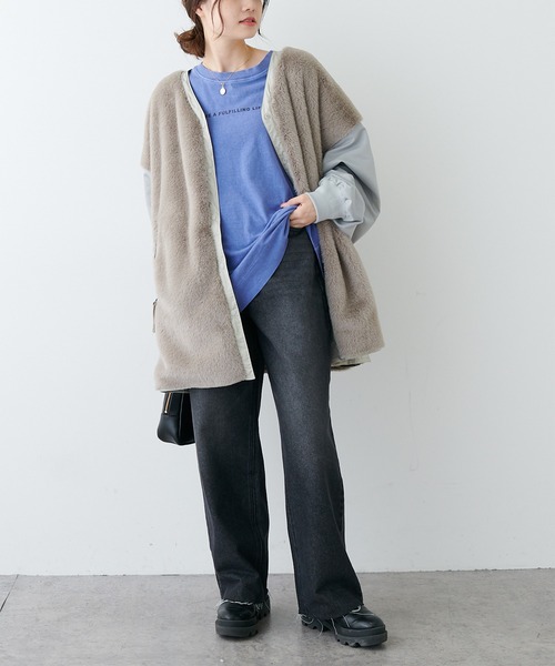 PUAL CE CIN(ピュアルセシン)の「前後ロゴプリントロングスリーブ(Tシャツ/カットソー・レディース・ブラック/ベージュ/オフホワイト/ブルー・FREE)」の21枚目の写真